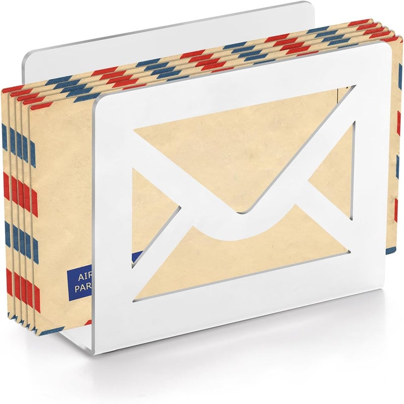 appacare Desktop Metal Mail Holder,Modern Black Letter Organizer for Desk with Cutout Envelope Design,Home and Office Envelope and Document Storage Rack (White) - Image 1